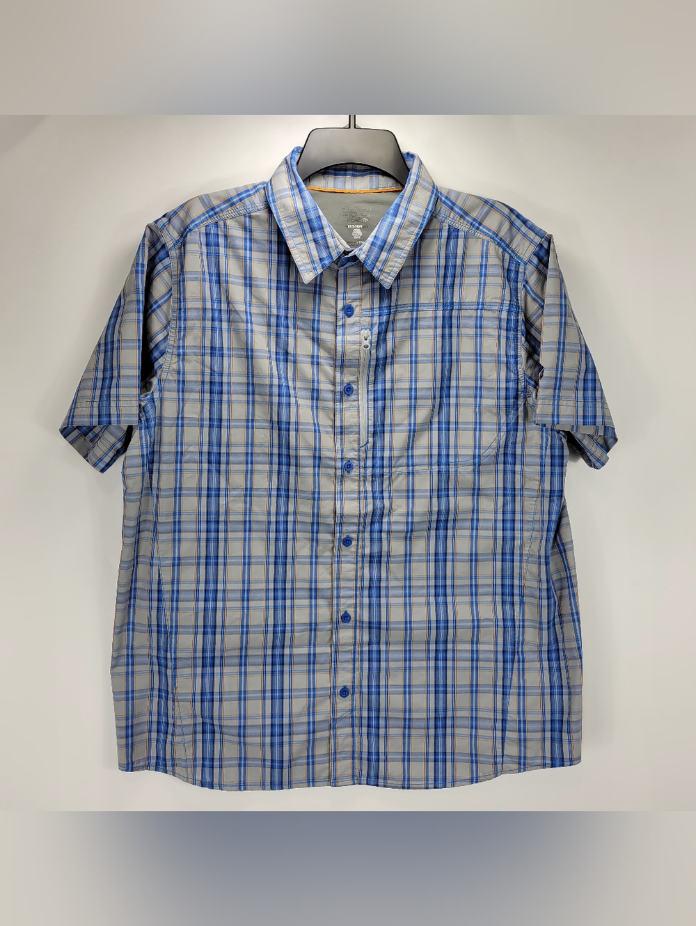 Mountain Hardwear Short Sleeve Button Shirt Men Large Plaid Outdoor Hiking Work